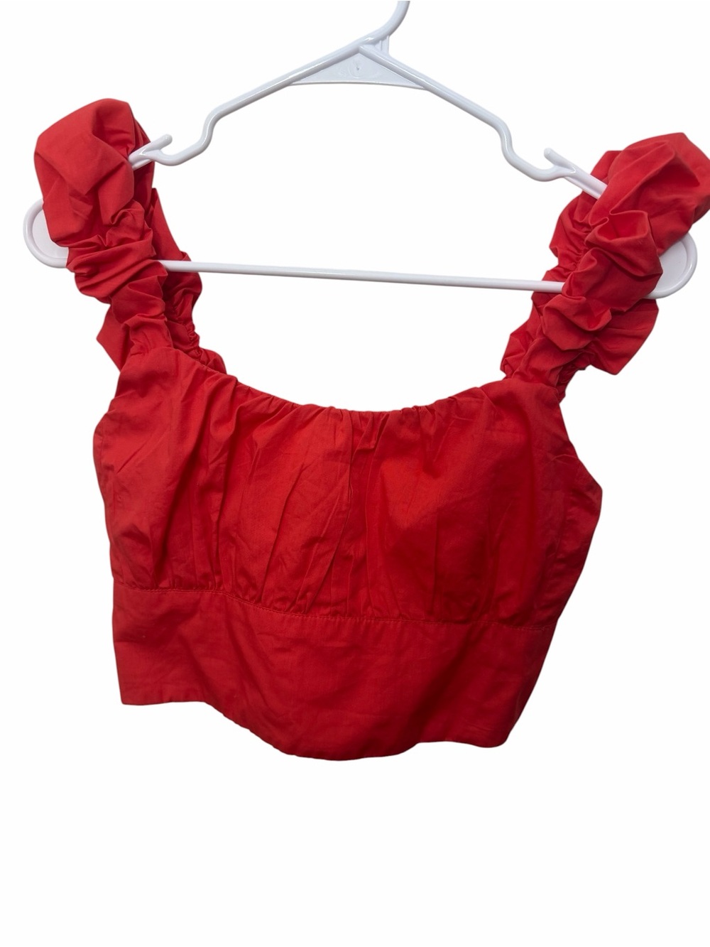 Women’s Abercrombie and Fitch Coral crop top! Bunched sleeves! Size medium! EUC!